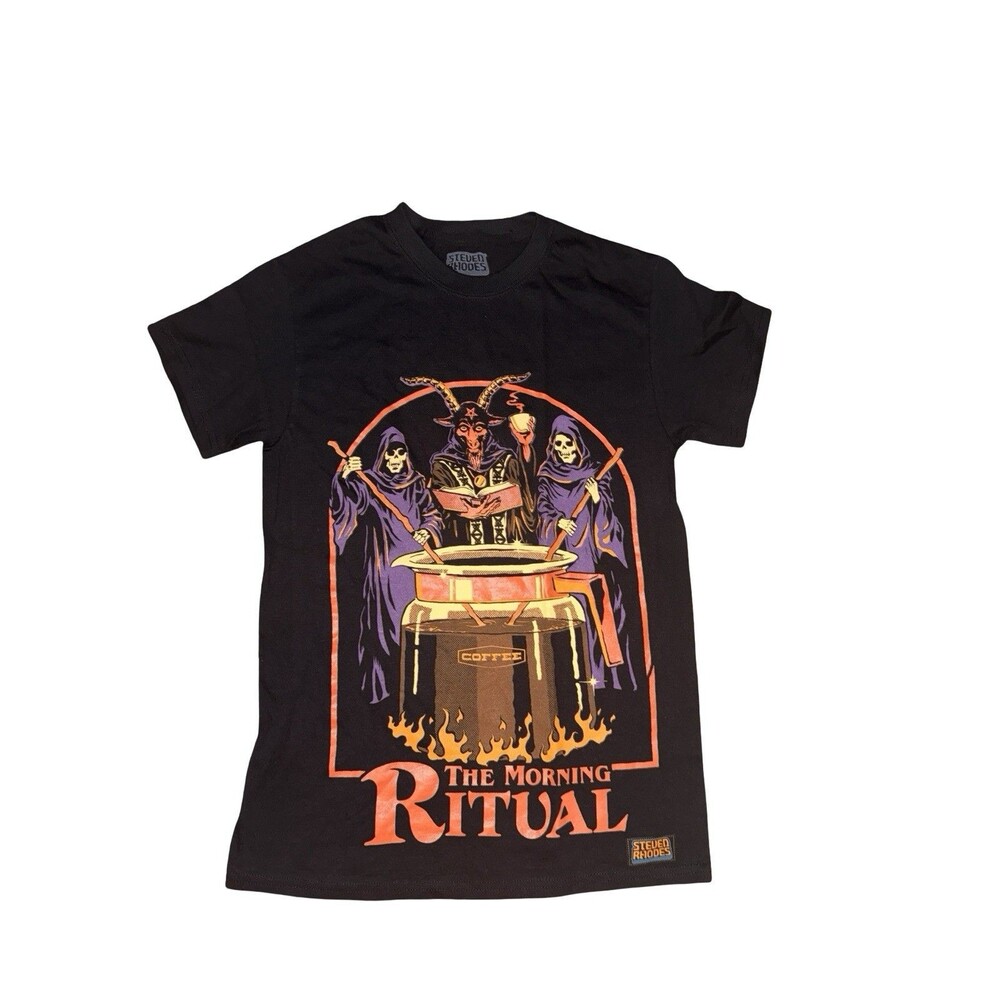 Steven Rhodes Morning Ritual Graphic T Shirt Black Coffee Horror Adult Small